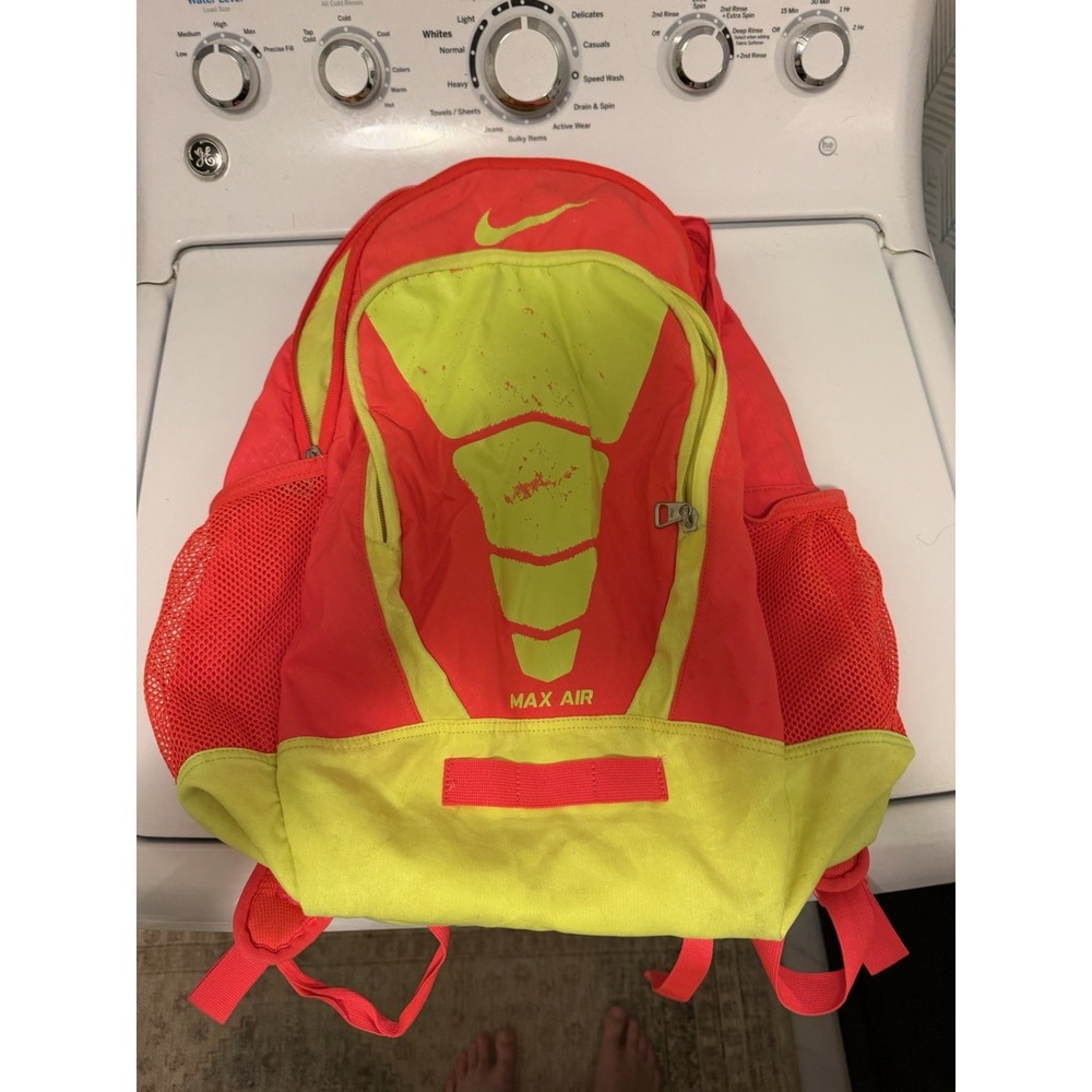Rare 1990's Nike Max Air Backpack Neon Orange & Yellow Athletic Bag Vintage